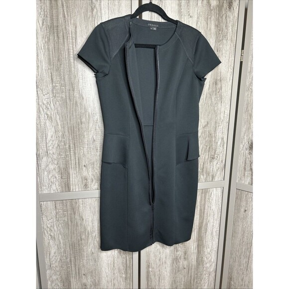 Theory Neoprene Dress Black Color Full Zip Peplum Short Sleeves Career Size 12 - Picture 7 of 8